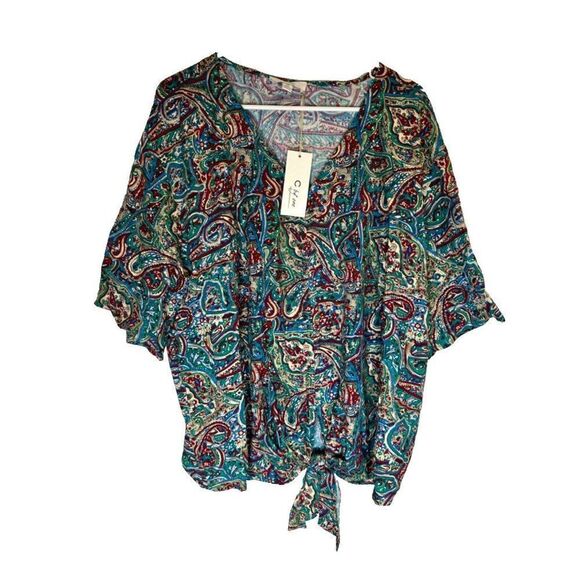 C by One Paisley Printed Front Tie Blouse Top Plus Size 2X NWT - Picture 1 of 8